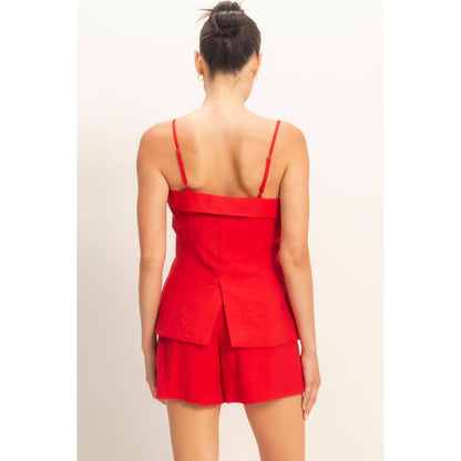 Cherry Strap Buttoned Top And Shorts Set