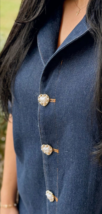 Heart Button Denim Dress