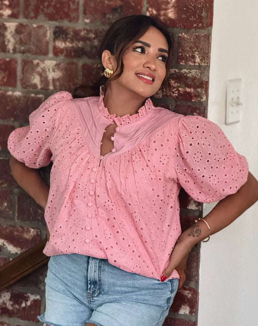 Blush Breeze Eyelet Top