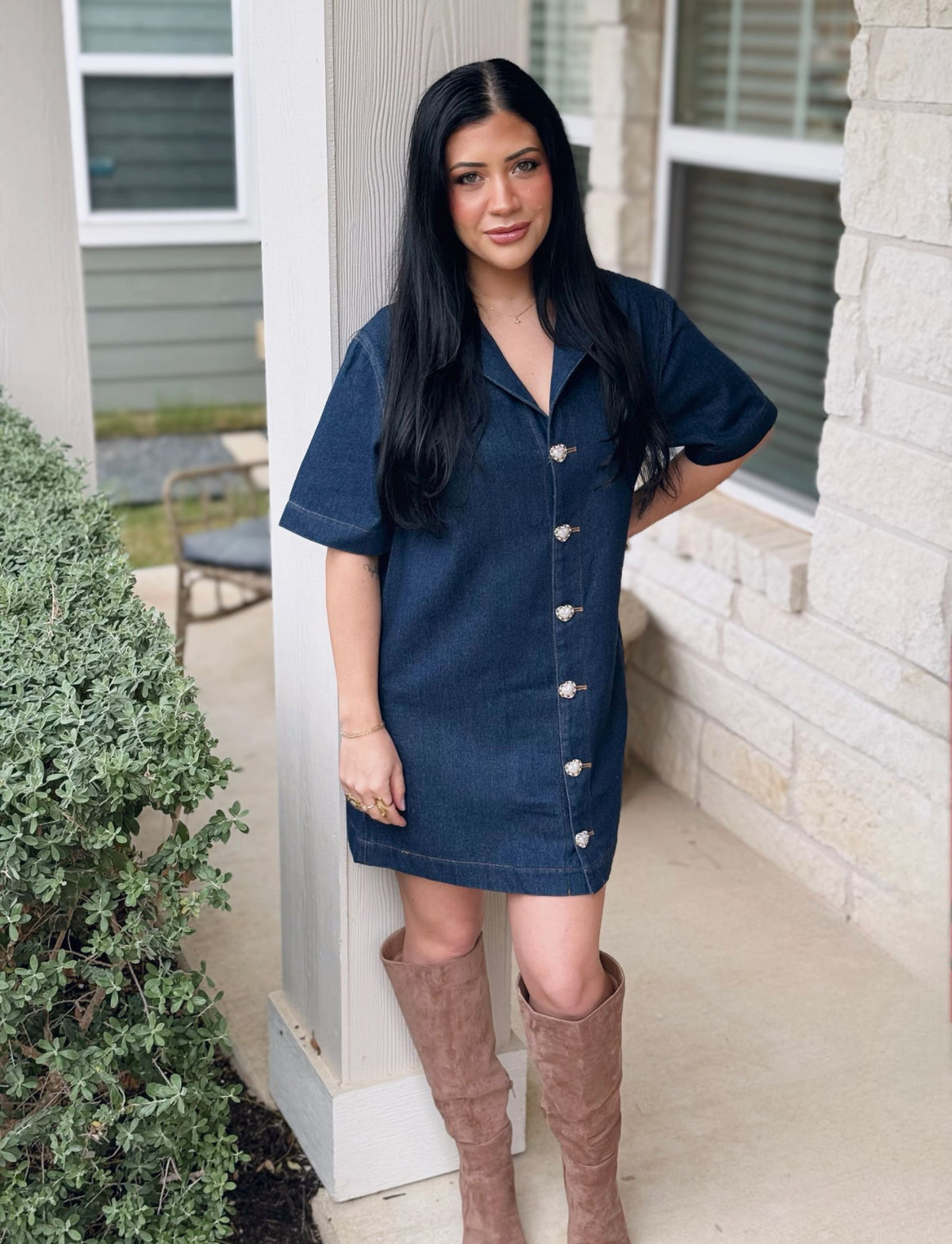 Heart Button Denim Dress