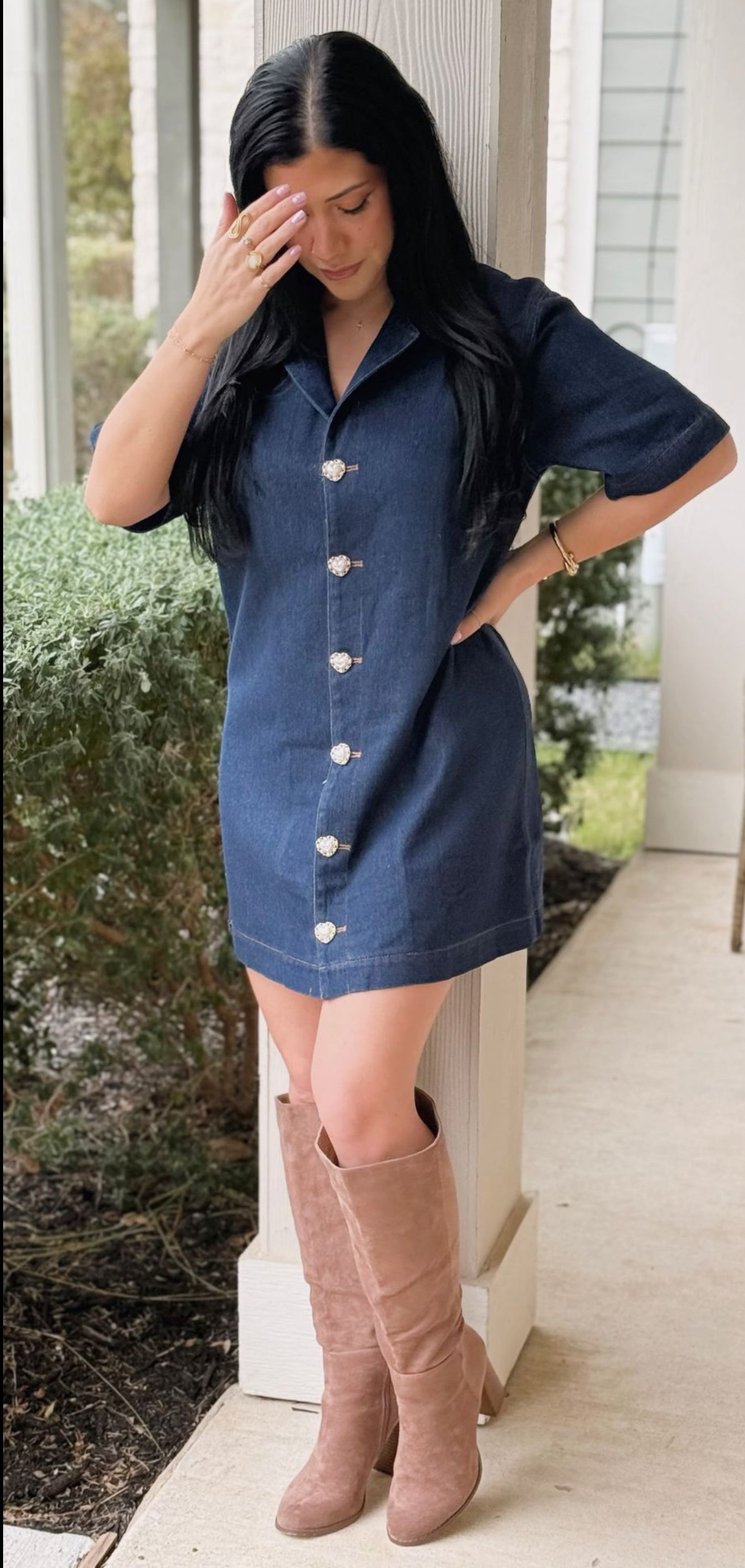 Heart Button Denim Dress