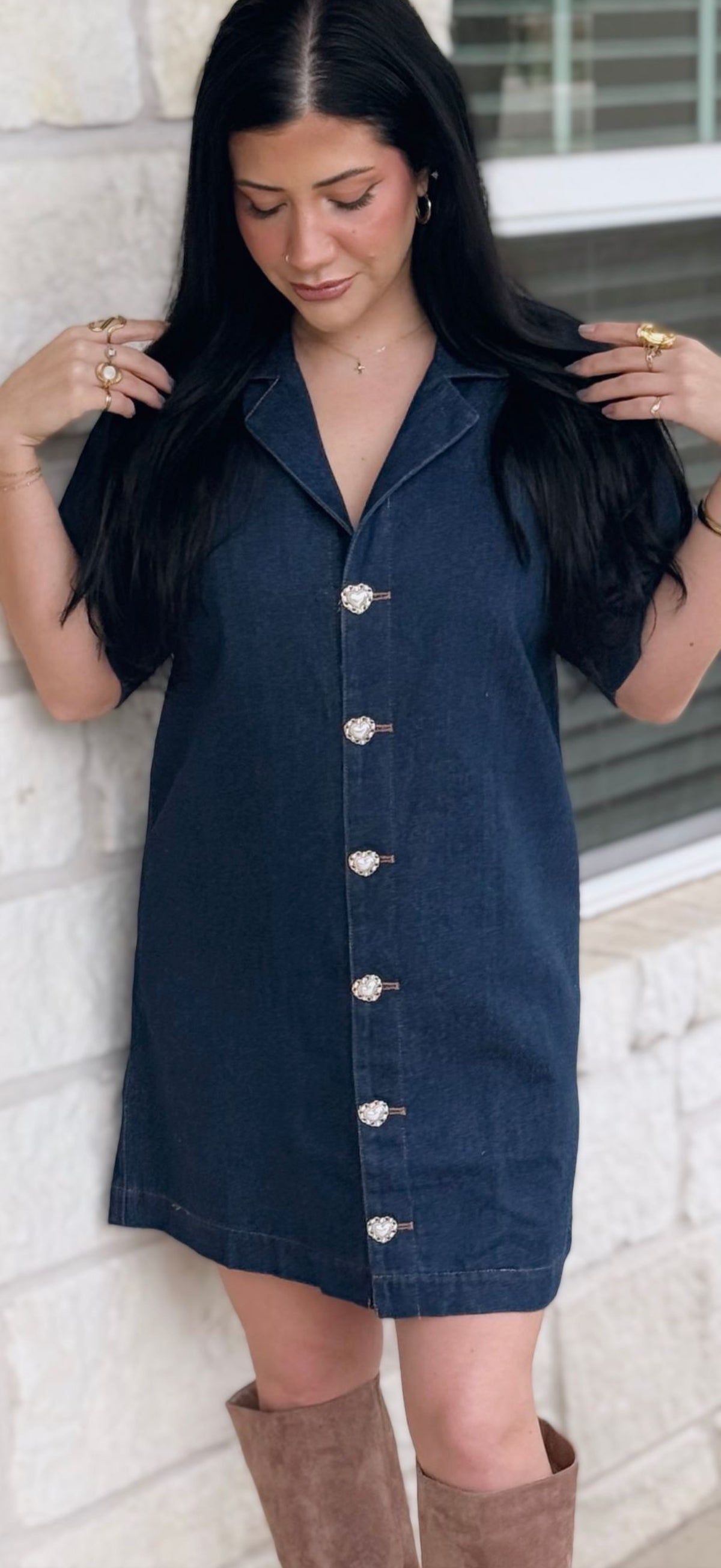 Heart Button Denim Dress