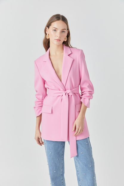 Pink Cinched Sleeve Blazer