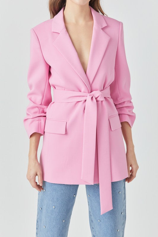 Pink Cinched Sleeve Blazer