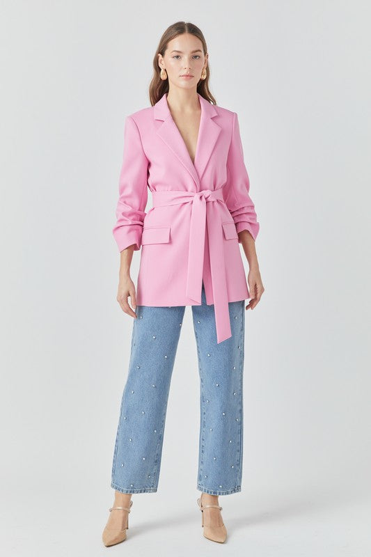 Pink Cinched Sleeve Blazer
