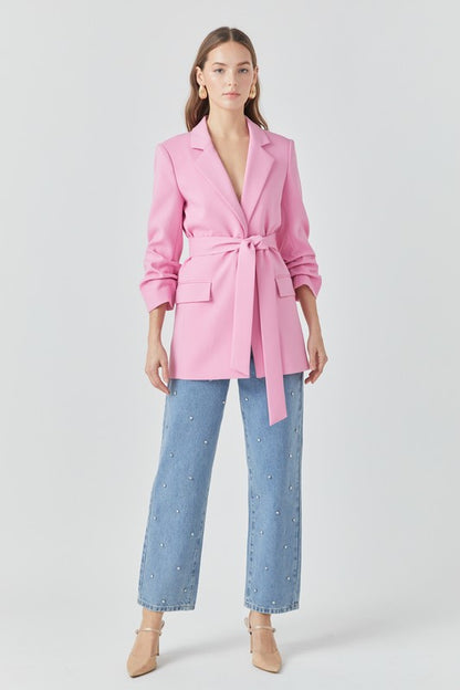 Pink Cinched Sleeve Blazer